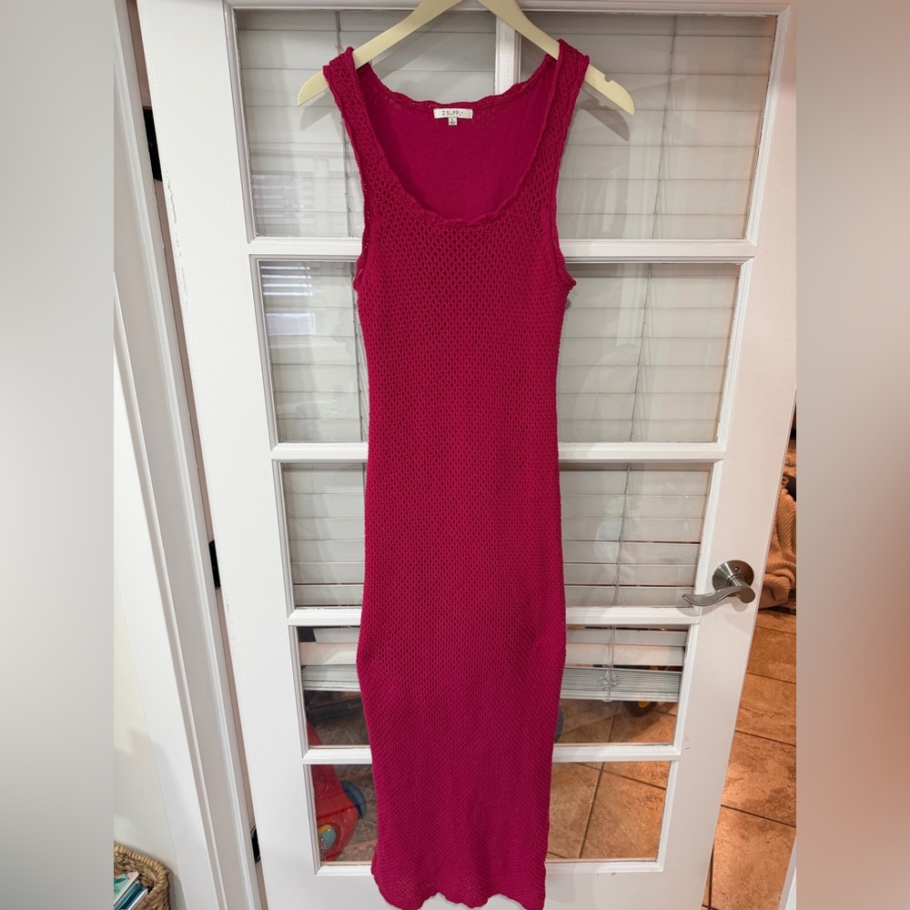 Z Supply Crochet Midi Dress in Fuchsia